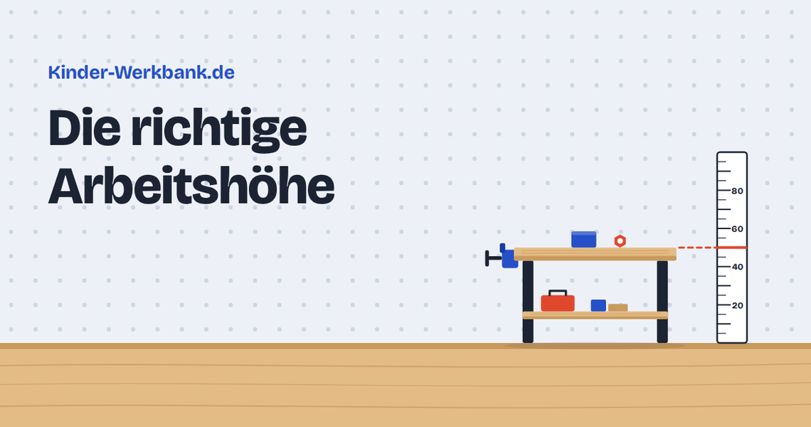 Grafik: Werkbank neben einer Messlatte mit markierter Arbeitshöhe